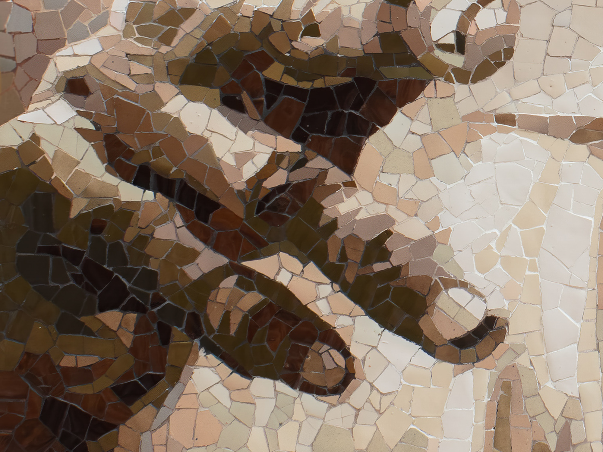 Close-up detail of the glazed ceramic surface, Bán Dùi: Portrait of Bùi Giáng.