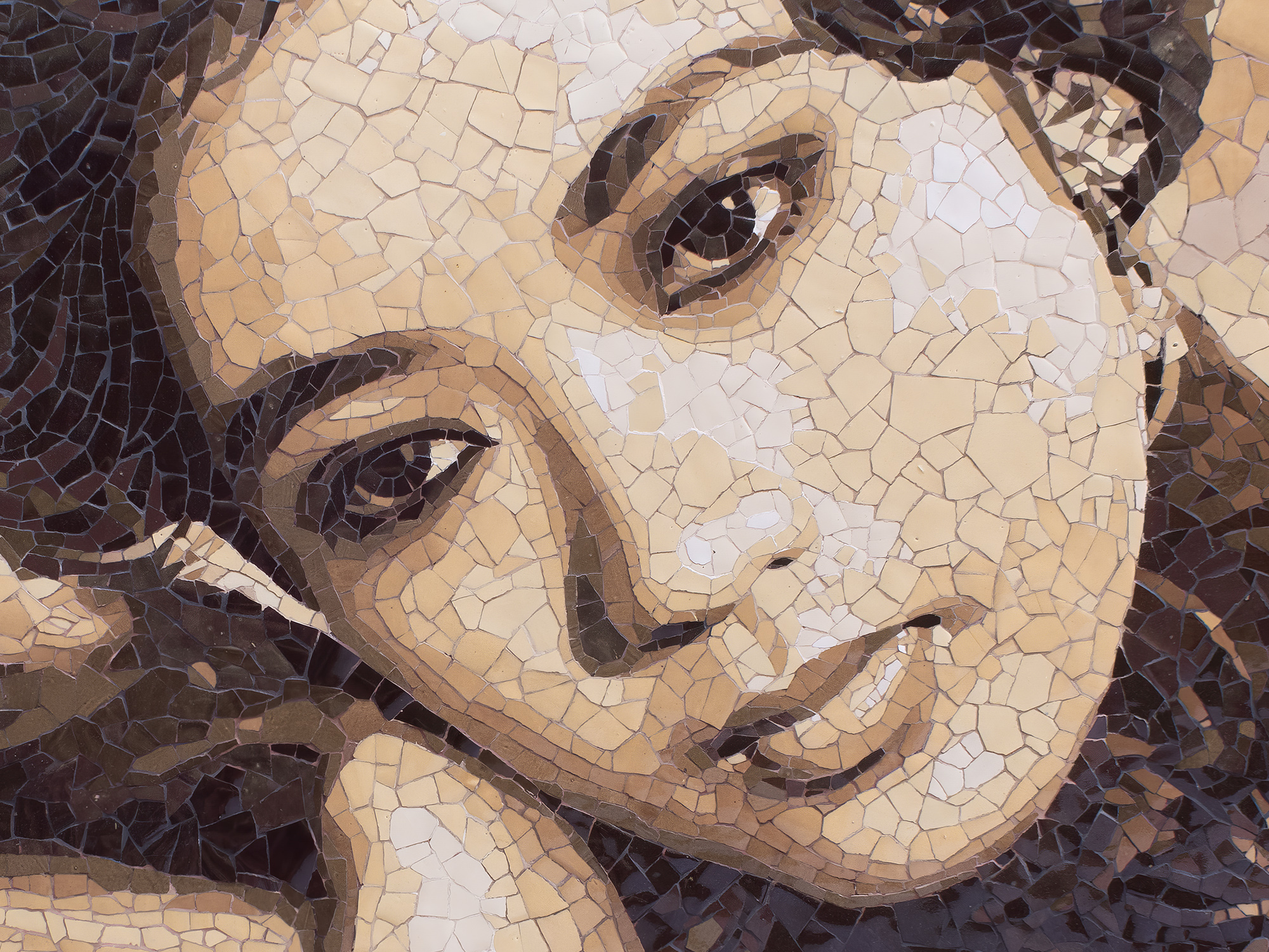 Close-up detail of the glazed ceramic surface, Thanh Nga, Queen of the Stage.