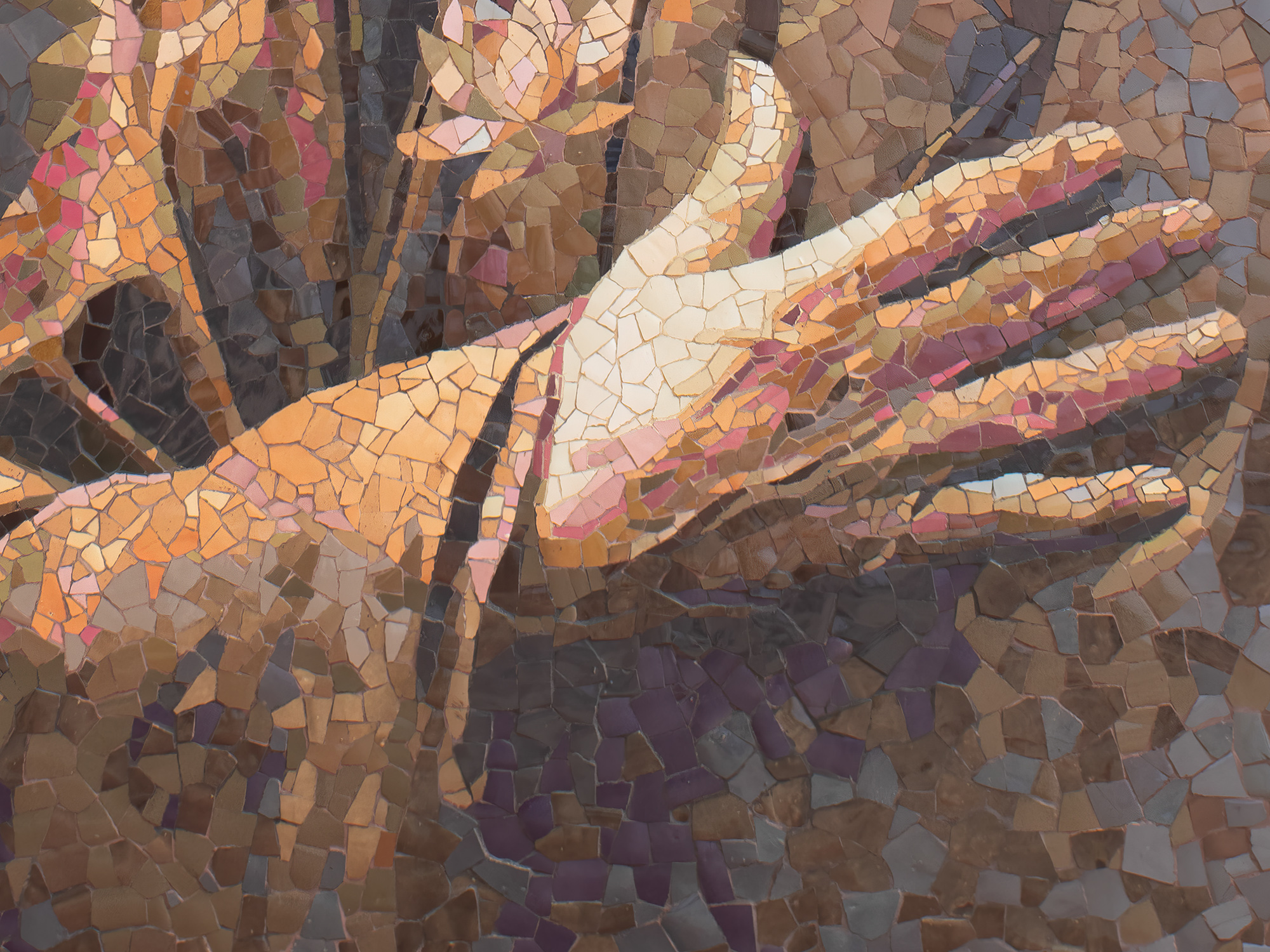 Close-up detail of the glazed ceramic surface, The Buddha Within.
