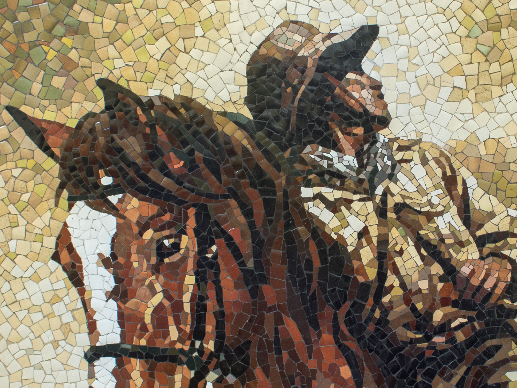Close-up detail of the glazed ceramic surface, Hoofbeats of a Southern Sky.