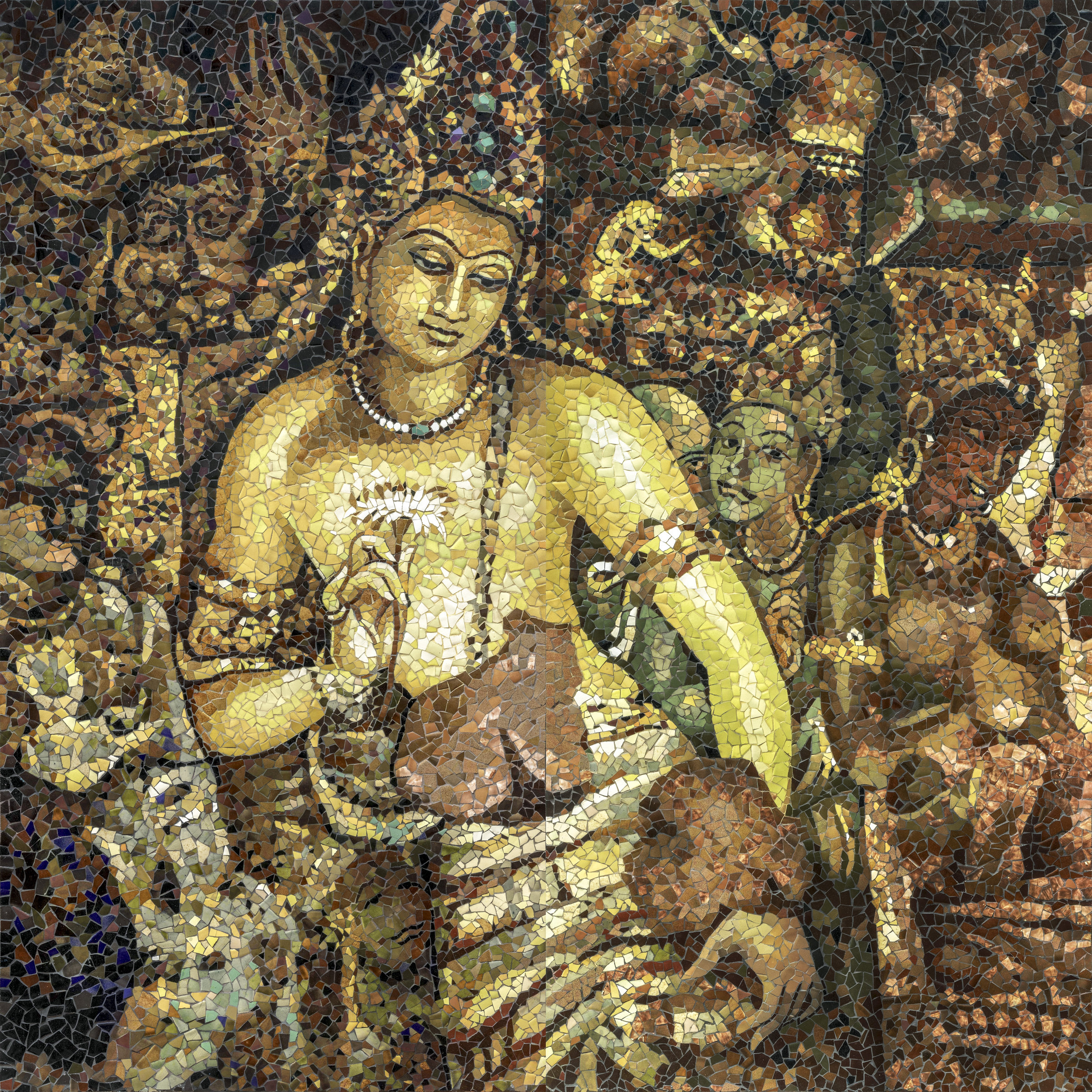 Ceramic portrait titled Ajanta, in glazed Biên Hòa stoneware on fibreboard.