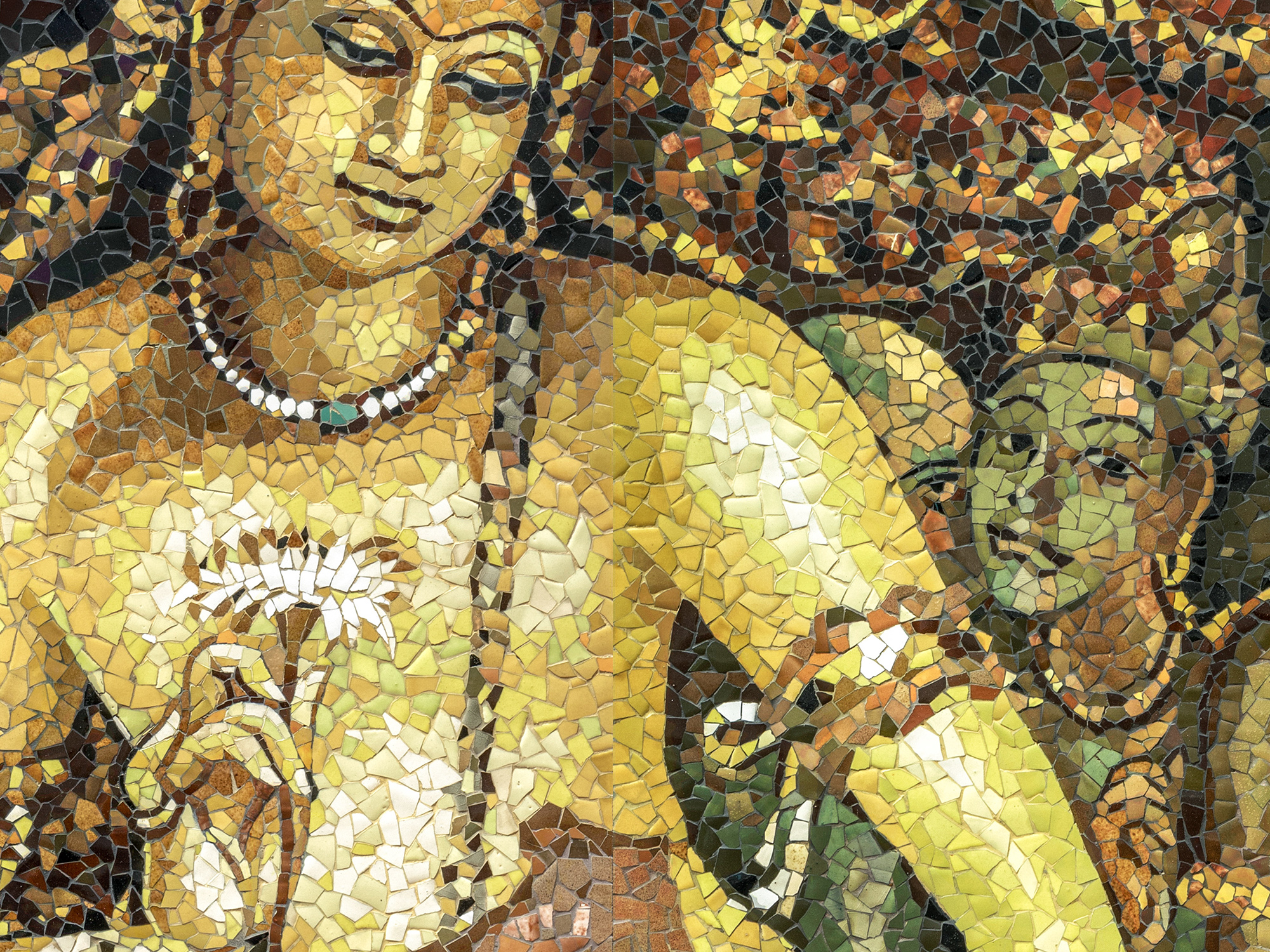 Close-up detail of the glazed ceramic surface, Ajanta.